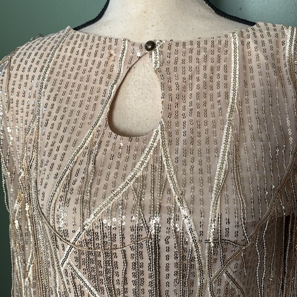 New women Sz S beige sequins embellished long sleeves party blouse top - Picture 4 of 9